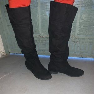 Black suede knee length boots